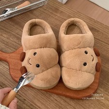 Croissant Slippers Unisex Plush Bread Shoes Cozy Cotton Indoor House Slippers