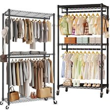Heavy Duty Double Clothes Rail Rack Garment Hanging Stand Open Wardrobe Shelf UK
