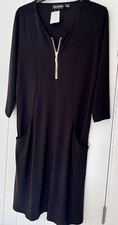 New QVC Nina Leonard Black 3/4 Sleeve  Zipped Front Tunic Top Dress Size Small