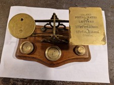 Victorian c.1890 Mahogany & Brass STS Postal Scales & Weights