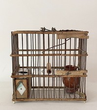 Antique small wood and wire birdcage from early part of 20th century
