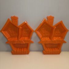 Halloween Orange Party Serving 3 Section Trays / Plates (x2) - Haunted House