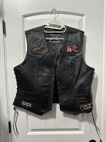 Women leather biker vest - women's,