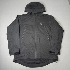 Fred Perry Jacket Mens Medium Black Hooded Full Zip Windbreaker Mod Terraces