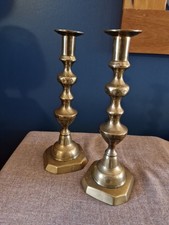 A Pair of Vintage Large Brass Candle Stick Holders 28cm Tall