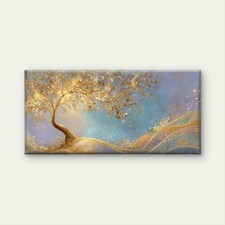Sparkling Golden Tree Luminous Waves Unframed Canvas Painting for Living