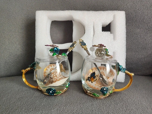 Floral enamel glass - glass, tea