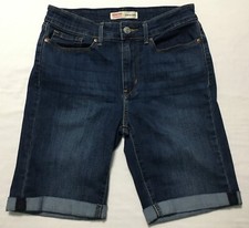 Levi Strauss Signature Women's Size 4/27 Bermuda Jean Shorts Dark Wash Cuffed