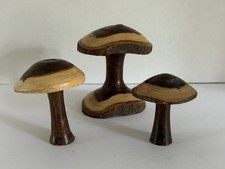 3 Hand Turned Wooden Decorative Mushrooms Height 11cm 8cm And 7cm