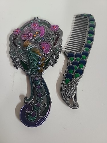 Vintage peacock hand mirror - peacock,