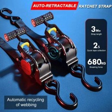 2 Pieces Lock & Load Retractable Ratchet Strap Tie Down Straps 680KG Heavy Duty