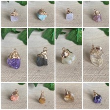 Raw Crystal Pendant Gold Plated Lapis Lazuli Fluorite Strawberry Quartz Healing