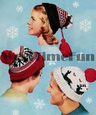 Knitting Pattern Classic  Adult & Kids Ski/Xmas/Reindeer/Fair Isle/Scandi Hats.