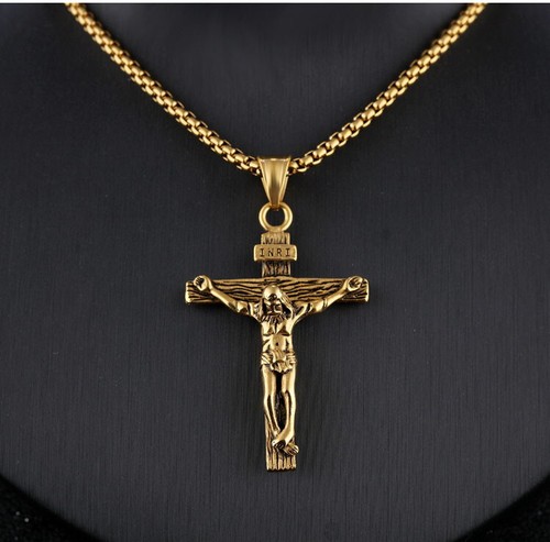 Gold jesus christ necklace - gold,