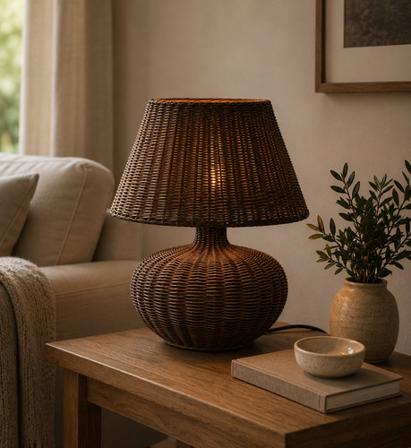 Rattan table lamp natural - xl,