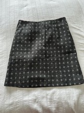 Laura Ashley Moon Fabric Charcoal Grey Spot 100% Wool Skirt Size 14 Pockets