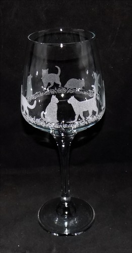 Engraved cat wine glass with - wine,