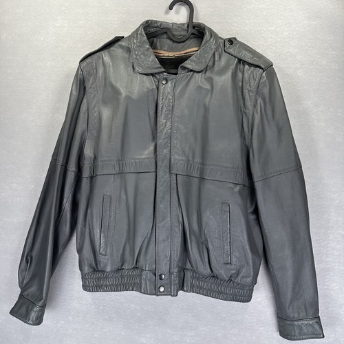 Biker jacket gray leather - biker, 80s