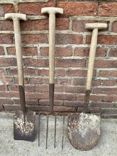 3 Job Lot Vintage Garden Fork And Spades Good Useable Solid Sound Condition