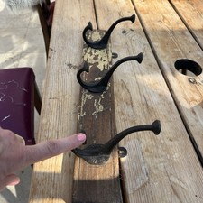 Vintage Wooden Coat Rack Hat Hangers Iron Hooks Old Wood Antique Oak 27"W