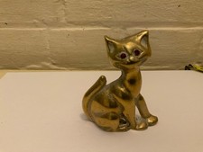 Vintage    Brass   Cat  -glass