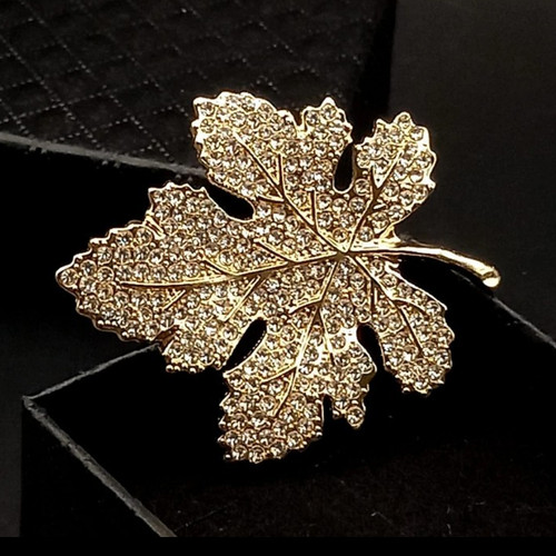 Gold tone leaf brooch pin - leaf,