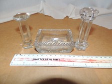 *reduced* GLASS KNIFE STANDS X2 & SOLID GLASS (CAST?) TRINKET BOX. OLD GLASSWARE