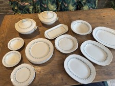 1939 Wedgwood Fluted Dinner Service - Blue and Gold Trim - Partial Set