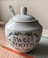 Vintage ‘Sweet Tooth’ Sugar/Honey/Preserve Jar, Ceramic Spoon and Lid.