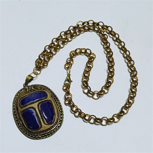 Vintage brass scarab pendant - brass,