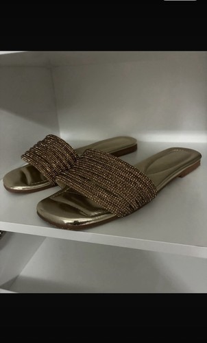 Gold rhinestone slide sandals