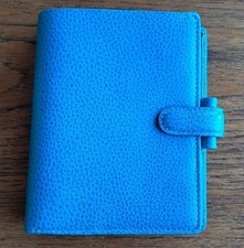 Filofax Pocket Finsbury Leather Organiser -used. Turquoise blue with inserts.