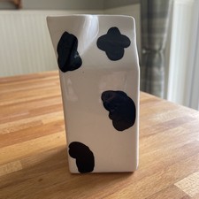 Vintage Ceramic Cow Print Milk Carton Jug Country Dairy Farm Decor Creamer
