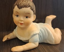 VINTAGE PORCELAIN GERMAN BISQUE CRAWLING PIANO BABY BOY FIGURINE 