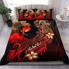 Hawaii Polynesian Bedding Set - Plumeria Flowers And Waves