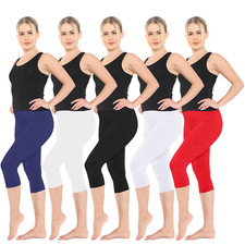 LADIES GYM COTTON CAPRI BALLET DANCE GYMNASTICS STRETCHY 3/4 SKIN TIGHT LEGGINGS