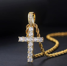 Men’s Iced Out Gold Cross Pendant Necklace 4mm Zircon Chain – Hip Hop Jewelry