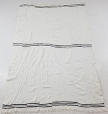 Vintage Moroccan Handwoven Striped White & Grey Blanket/Throw 196x133cm