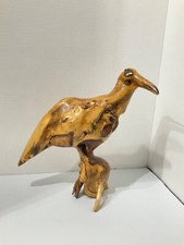 Hand carved wood burl bird statue ornament knotty wood heavy 12” tall solid