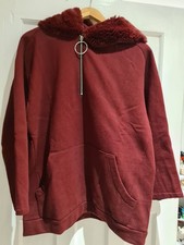 Zara Women's Burgundy Fluffy Hoodie with Pockets  Size S/ Oversize