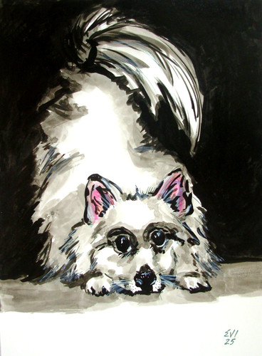 Cute dog original ink painting - cute,