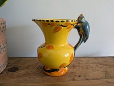 Art Deco Wade Heath Yellow Pitcher with Blue Parrot Bird Handle c 1934 Jug Vase