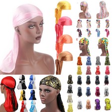 Mens Durag Silky Hip Hop Bandana Unisex Doo Rag Wigs Turban Biker Long Tail Cap