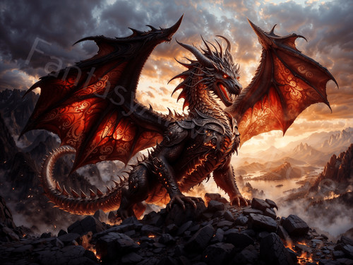 Fire dragon poster red - poster,,