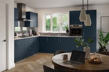 Complete Kitchen Units Ultramatt Indigo Blue Slab Door On White Units Soft Close