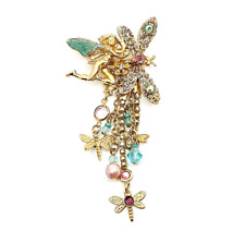 Kirks Folly Goldtone & Crystal Fairy & Butterfly's Waterfall Style Brooch.