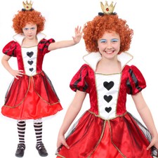GIRLS QUEEN OF HEARTS COSTUME FANCY DRESS WONDERLAND KIDS ALICE WORLD BOOK DAY