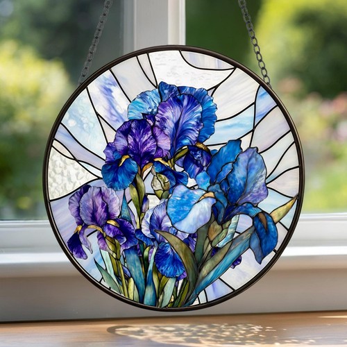 Blue iris stained glass - iris,