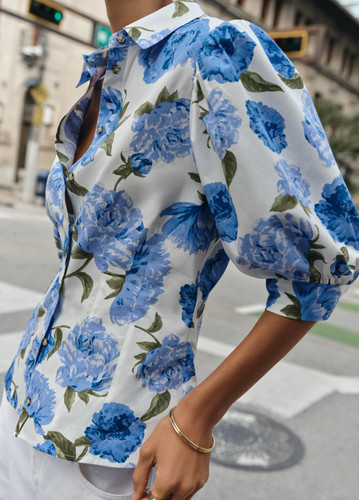 Zara blue white - white, floral