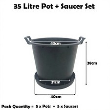 5 x 35 Litre Plant Pot With Saucer Heavy Duty Handles 35L Tree Lt Big Large